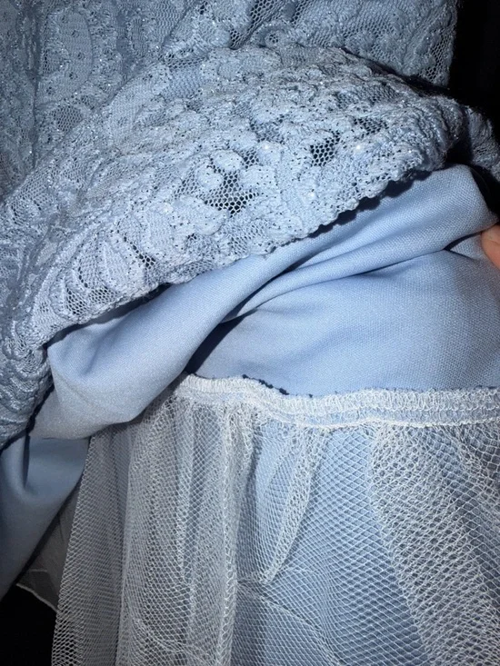 124 - City Studio Dusty Blue Lace V-Neck Dress - Picture 7 of 9